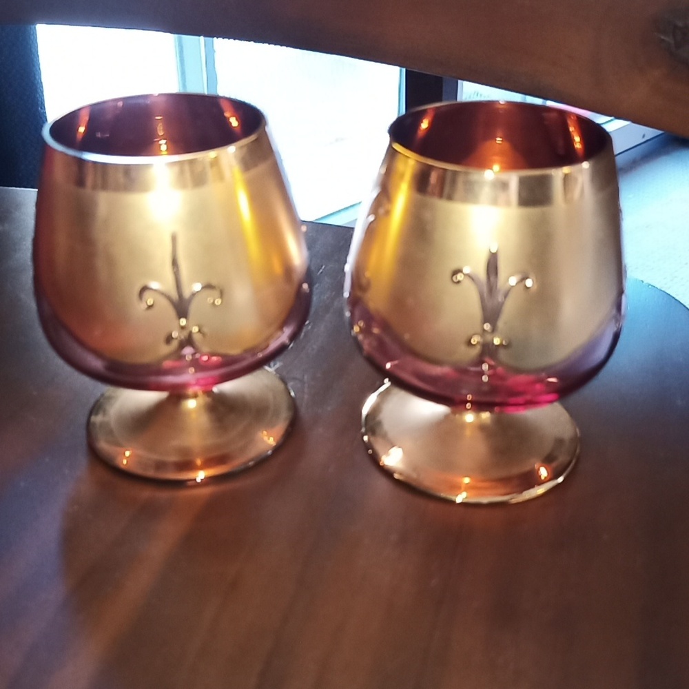 2-Vintage Borske Czech Republic 24 Kt Gold Overlay Brandy Snifter Hand P… - Picture 7 of 7